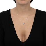 Indossato Collana Bonbon Quadrato Rodolite, Turchese e Diamanti