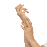Indossato anello Unica fascia turchese, malachite, madreperla e diamanti