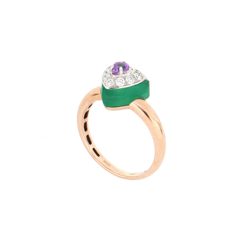 Anello Bonbon Triangolo Ametista, Onice Verde e Diamanti