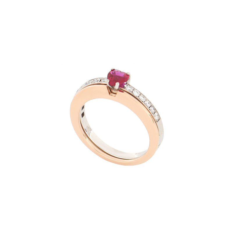 Anello Secret con Cuore Rubino e Diamanti