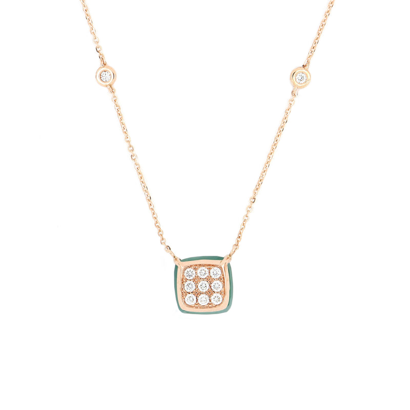 Collana Bonbon Quadrato Onice Verde e Diamanti