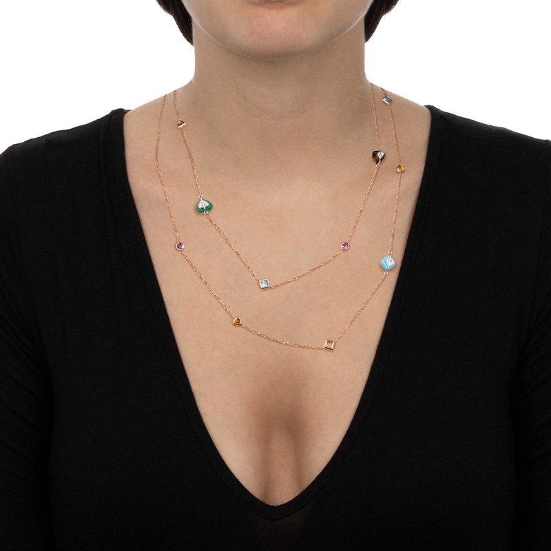 Indossato Collana Bonbon 110 cm con Pietre Naturali e Diamanti