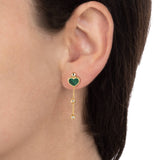 Indossato Orecchini Pendenti Cuore Malachite E Diamanti Oro 18 Kt