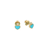 Orecchini Cuore Turchese E Diamanti Oro 18Kt