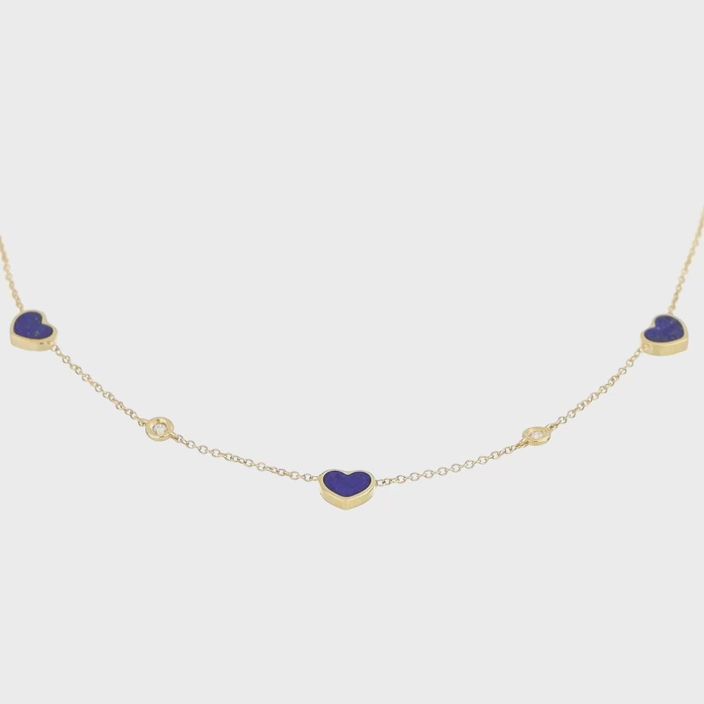 Collana Cuori Lapislazzuli E Diamanti Oro 18 Kt