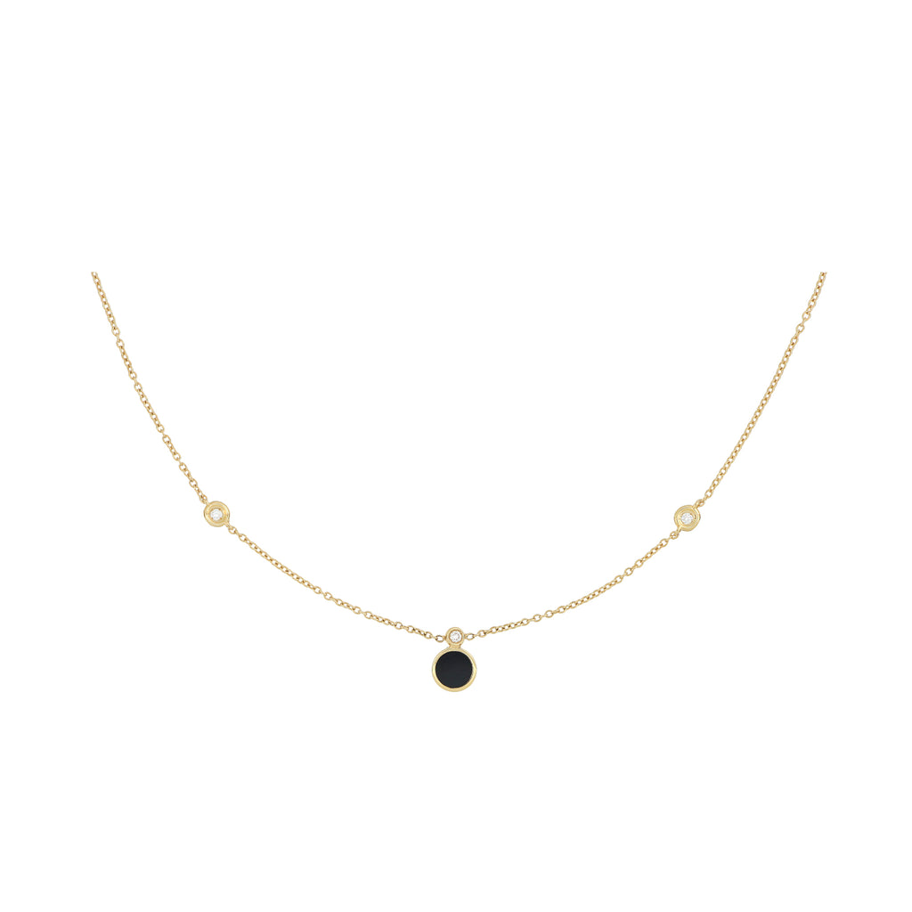 Collana Cerchio Onice con Oro E Diamanti 18 Kt