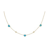 Collana Cuori Turchese E Diamanti Oro 18 Kt