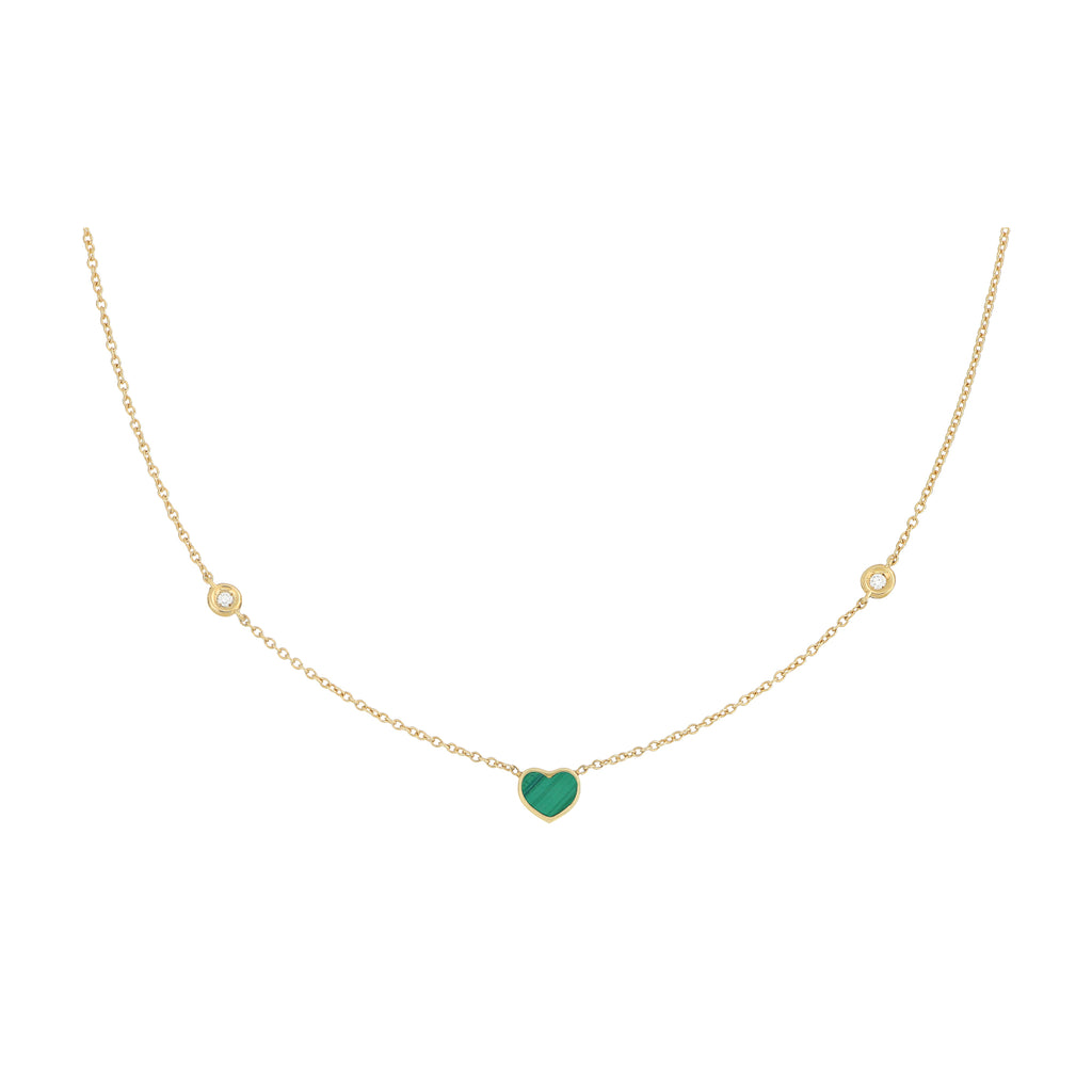 Collana Cuore Malachite E Diamanti Oro 18 Kt