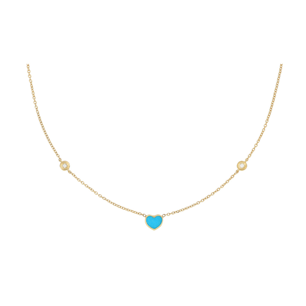 Collana Cuore Turchese E Diamanti Oro 18 Kt