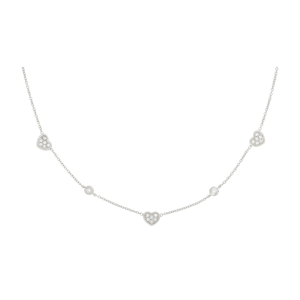Collana Cuori Oro Bianco E Pavé Di Diamanti Oro 18 Kt