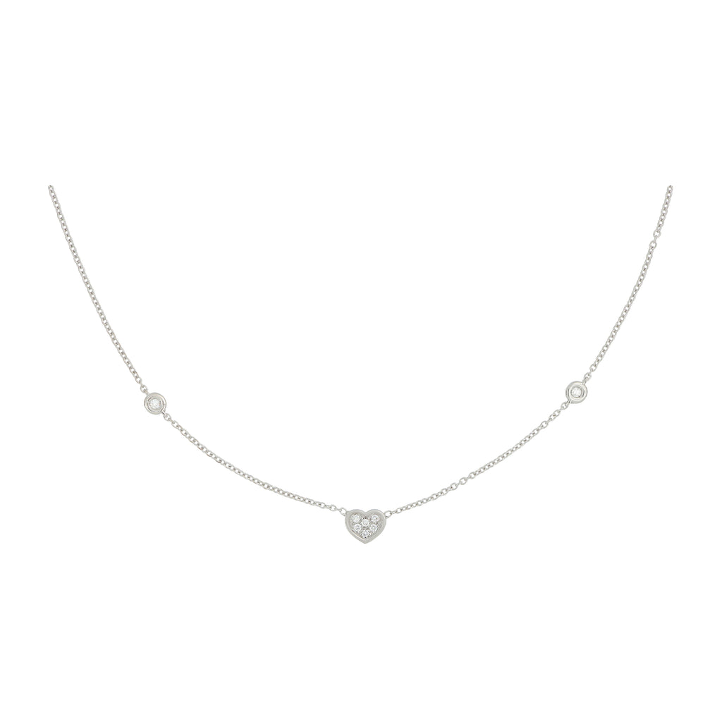 Collana Cuore Oro Bianco E Pavé Di Diamanti Oro 18 Kt