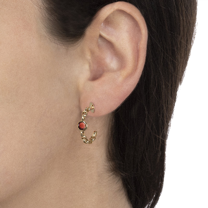 Luna Hoop Earrings with Red Granate
